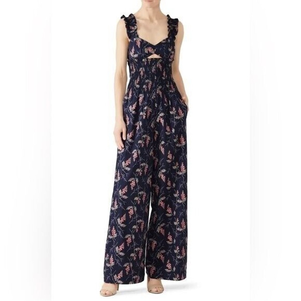 Rebecca Taylor Navy Floral Wide-Leg Jumpsuit